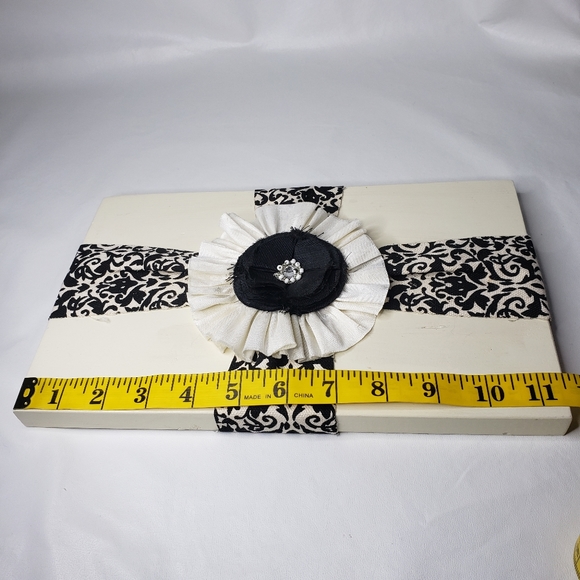 Handmade Wall Plaque Cream & Black Painted Wood Scroll Damask Fabric 11.5" x 7" - Picture 6 of 8